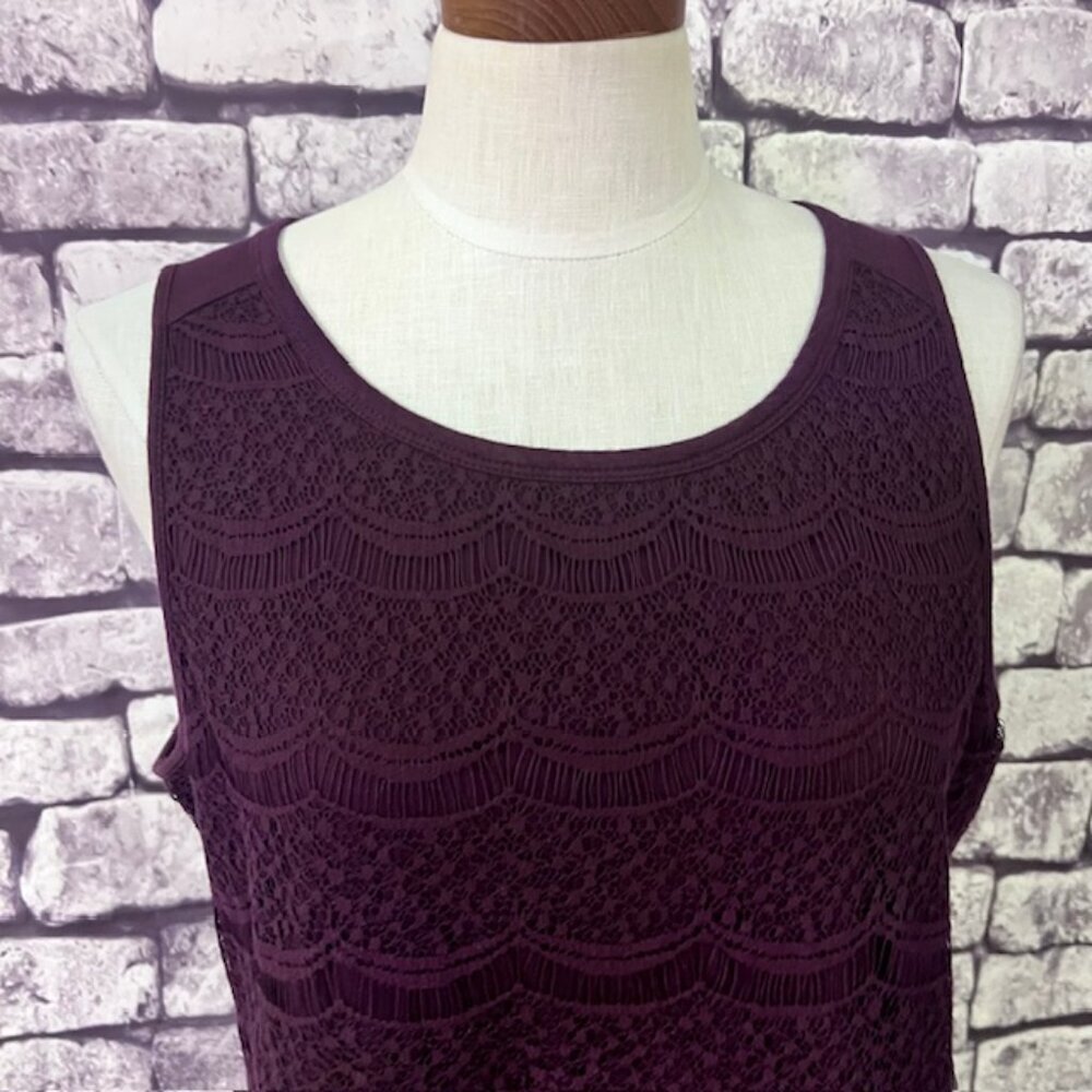 LOFT Purple Lace Front Sleeveless Top Size L - Picture 2 of 9